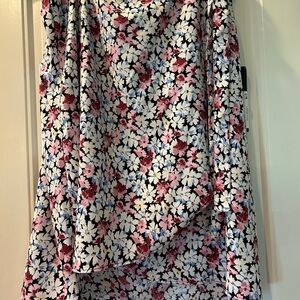 LOFT Red and Black Asymmetrical Wrap Midi Skirt
